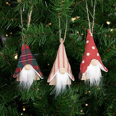 Northlight Set of 3 Wooden Gnomes Christmas Ornaments 4 Inches