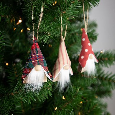 Northlight Set of 3 Wooden Gnomes Christmas Ornaments 4 Inches