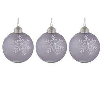 Northlight 3 pk Glass Ball Christmas Ornaments with Snowflakes 3 in