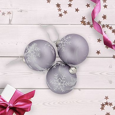 Northlight 3-Pk. Glass Ball Christmas Ornaments with Snowflakes 3 Inches