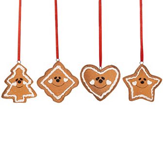 Northlight Gingerbread Heart, Star, Tree & Diamond Christmas Ornament Set of 4