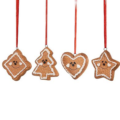 Northlight Gingerbread Heart, Star, Tree & Diamond Christmas Ornament Set of 4
