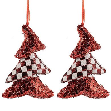 Northlight Sequined & Checkered Christmas Ornaments - 5 Inches - Set of 2