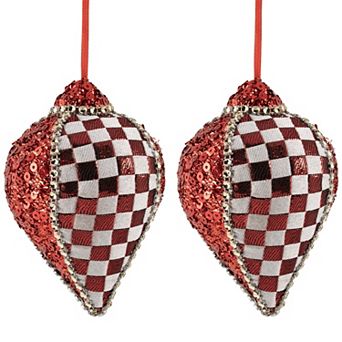 Northlight Sequined & Checkered Teardrop Christmas Ornament Set of 2 - 4.75 Inches