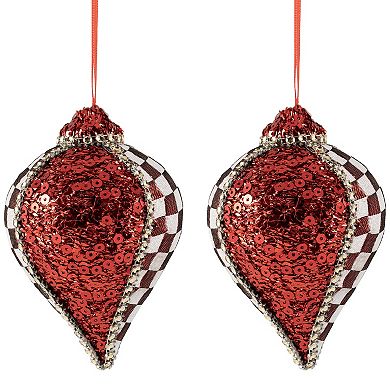 Northlight Sequined & Checkered Teardrop Christmas Ornament Set of 2 - 4.75 Inches
