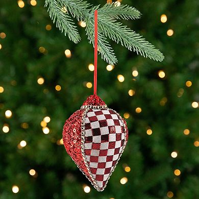 Northlight Sequined & Checkered Teardrop Christmas Ornament Set of 2 - 4.75 Inches