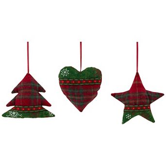 Northlight Plaid Heart Tree & Star Christmas Ornament Set - 5 in - 3 pk