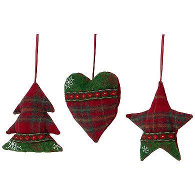 Northlight Plaid Heart Tree & Star Christmas Ornament Set - 5 Inches - 3-pk.
