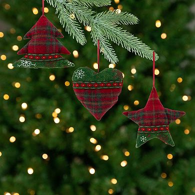 Northlight Plaid Heart Tree & Star Christmas Ornament Set - 5 Inches - 3-pk.