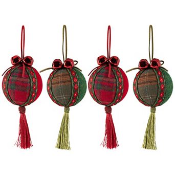 Northlight Jingle Bell Plaid Christmas Ornament Set of 4 2.75-Inch