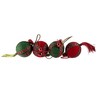 Northlight Jingle Bell Plaid Christmas Ornament Set of 4 2.75-Inch