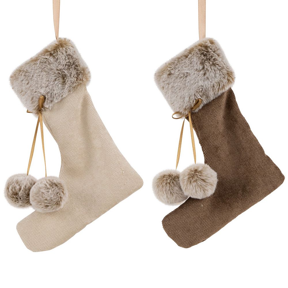 Northlight Plush Stockings Christmas Ornament Set of 2 - 7.5 Inches