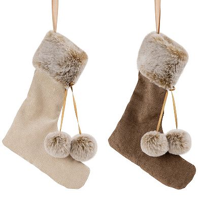 Northlight Plush Stockings Christmas Ornament Set of 2 - 7.5 Inches