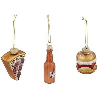 Northlight 3-pc. Pizza, Burger & Beer Bottle Glass Christmas Ornament Set