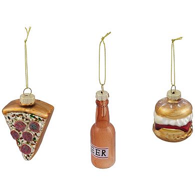 Northlight 3-pc. Pizza, Burger & Beer Bottle Glass Christmas Ornament Set