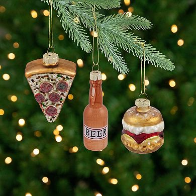Northlight 3-pc. Pizza, Burger & Beer Bottle Glass Christmas Ornament Set