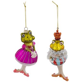 Northlight Royal Ballerina Frogs Glass Christmas Ornaments - 6 in - Set of 2