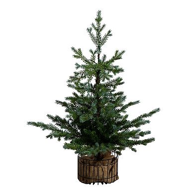 nearly natural 3-ft. Pre-Lit Artificial Christmas Tree in Jute Wire Planter