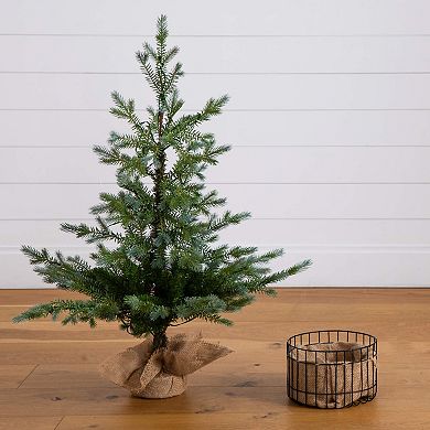 nearly natural 3-ft. Pre-Lit Artificial Christmas Tree in Jute Wire Planter