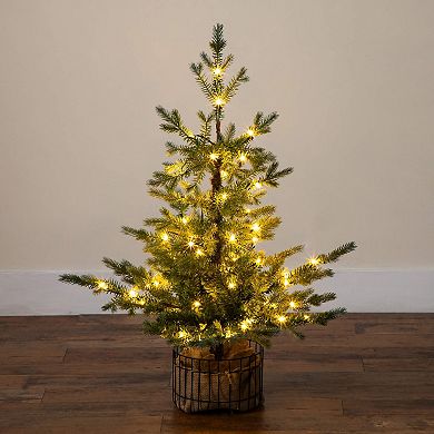 nearly natural 3-ft. Pre-Lit Artificial Christmas Tree in Jute Wire Planter