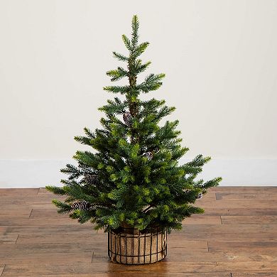 nearly natural 3-ft. Artificial Balsam Fir Christmas Tree with Pine Cones & Planter