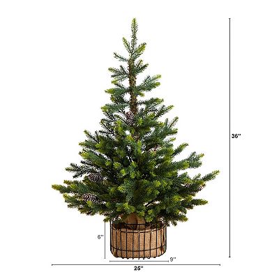 nearly natural 3-ft. Artificial Balsam Fir Christmas Tree with Pine Cones & Planter