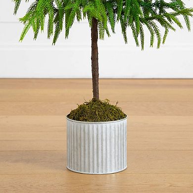 nearly natural 3-ft. Artificial Real Touch Norfolk Island Pine in Metal Tin Planter