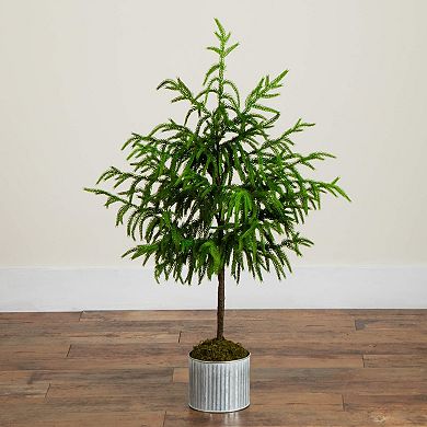 nearly natural 3-ft. Artificial Real Touch Norfolk Island Pine in Metal Tin Planter