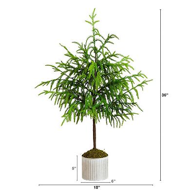 nearly natural 3-ft. Artificial Real Touch Norfolk Island Pine in Metal Tin Planter