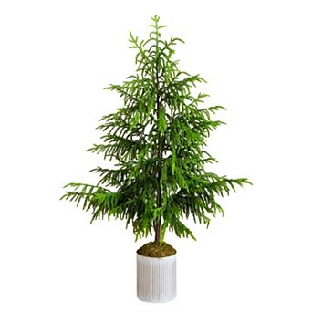 nearly natural 5-ft. Artificial Real Touch Norfolk Island Pine in Metal Planter