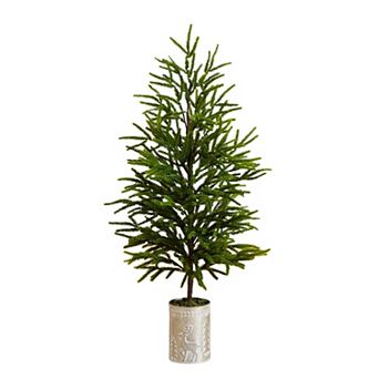 nearly natural 32-Inch Artificial Real Touch Norfolk Island Pine in Christmas Planter
