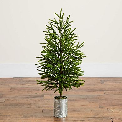 nearly natural 32-Inch Artificial Real Touch Norfolk Island Pine in Christmas Planter