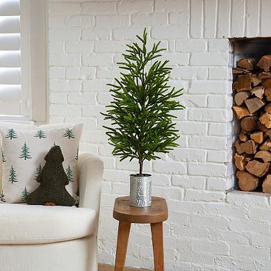 nearly natural 32-Inch Artificial Real Touch Norfolk Island Pine in Christmas Planter