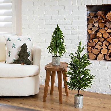 nearly natural 32-Inch Artificial Real Touch Norfolk Island Pine in Christmas Planter