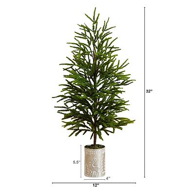 nearly natural 32-Inch Artificial Real Touch Norfolk Island Pine in Christmas Planter