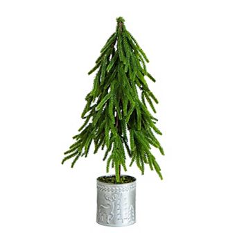 nearly natural 20-Inch Artificial Real Touch Norfolk Island Pine in Christmas Planter