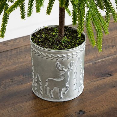 nearly natural 20-Inch Artificial Real Touch Norfolk Island Pine in Christmas Planter