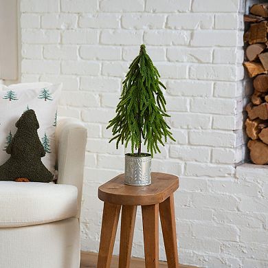 nearly natural 20-Inch Artificial Real Touch Norfolk Island Pine in Christmas Planter