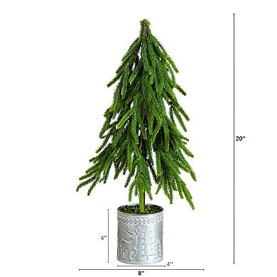 nearly natural 20-Inch Artificial Real Touch Norfolk Island Pine in Christmas Planter