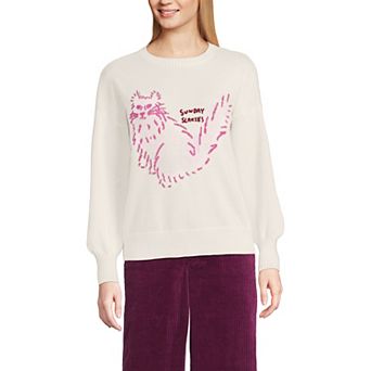 Women's Lands' End Drifter Drop Shoulder Placed Jacquard Crew Neck Sweater