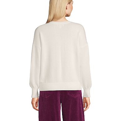Women's Lands' End Drifter Drop Shoulder Placed Jacquard Crew Neck Sweater
