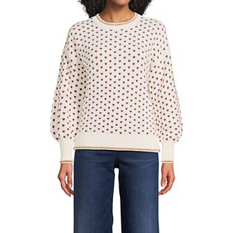 Women's Lands' End Drifter All Over Jacquard Jersey Crew Neck Sweater