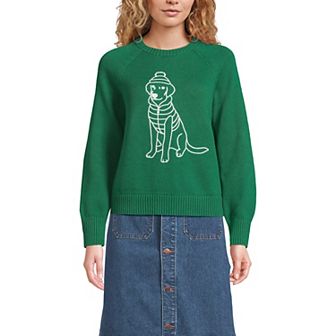 Women's Lands' End Drifter Embroidered Raglan Crew Neck Sweater