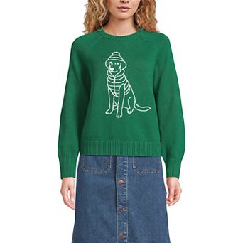 Women's Lands' End Drifter Embroidered Raglan Crew Neck Sweater