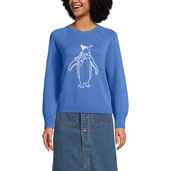 Women's Lands' End Drifter Embroidered Raglan Crew Neck Sweater