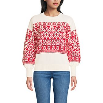 Women's Lands' End Drifter Placed Jacquard Jersey Crew Neck Sweater