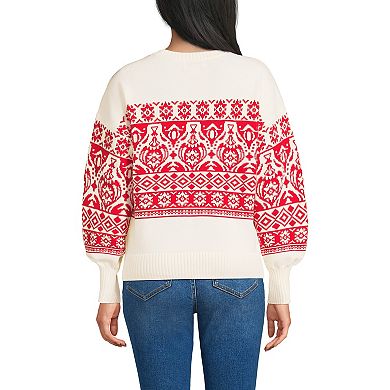 Women's Lands' End Drifter Placed Jacquard Jersey Crew Neck Sweater