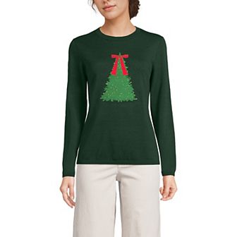 Women's Lands' End Fine-Gauge Jacquard Crewneck Sweater