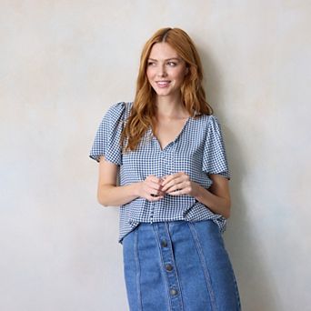 Women's LC Lauren Conrad Tie-Front Keyhole Flutter Sleeve Woven Top