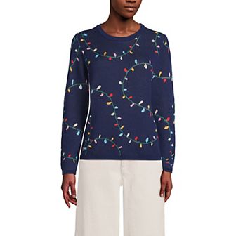 Women's Lands' End Fine-Gauge Cotton Allover Jacquard Crewneck Sweater